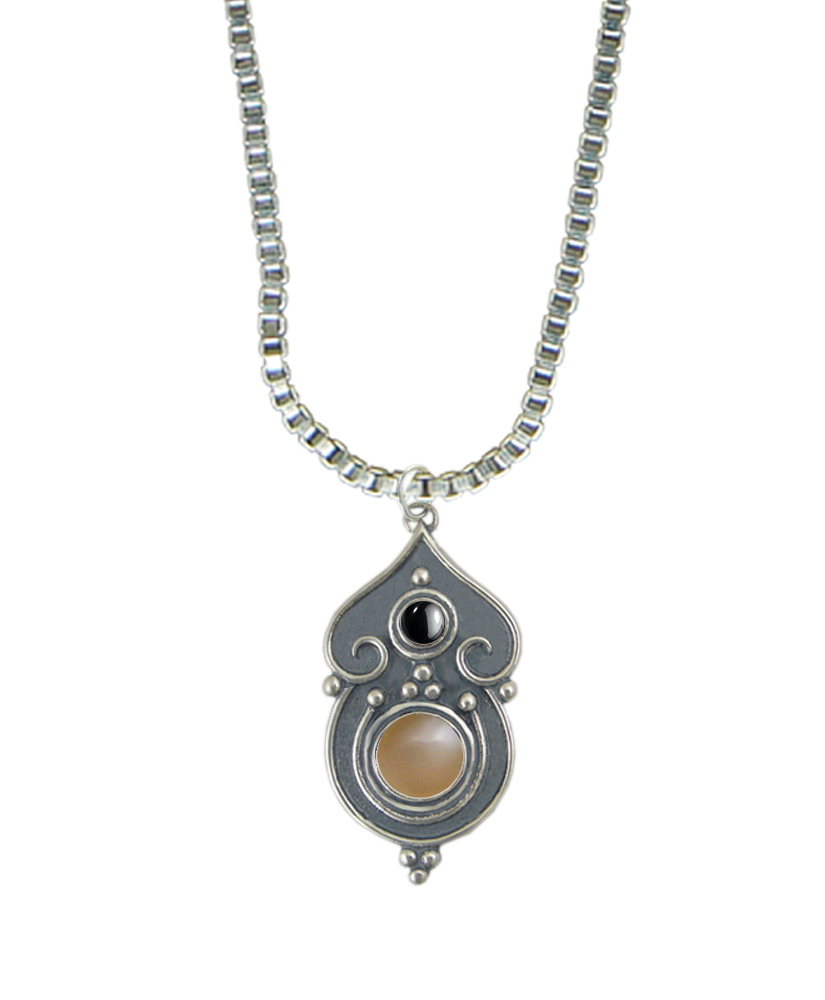 Sterling Silver Necklace Peach Moonstone And Hematite